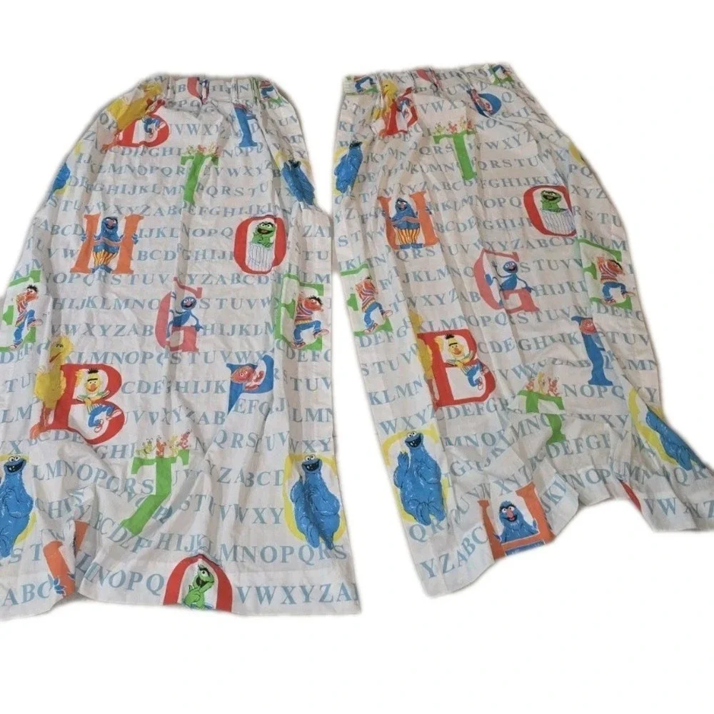 Sesame Street Alphabet Curtains 2 Panels VTG Pinch Pleat Primary Colors Big Bird
